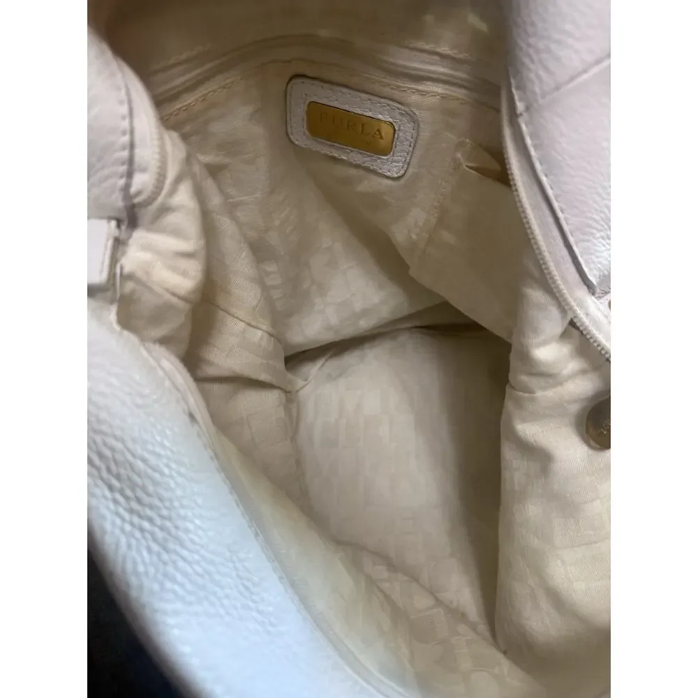 Furla White Leather Laser Cut Floral Hobo Shoulder Bag Tote 113683